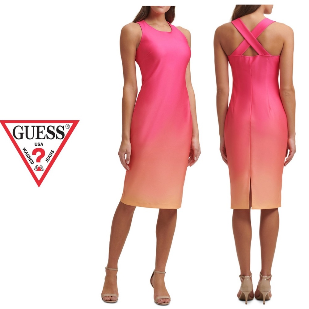 NWT - Guess -Ombre Printed Ponte Sheath Midi Dress